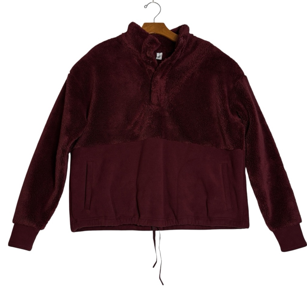 All In Motion Burgundy Fleece Pullover Snap Soft Womens Size Large